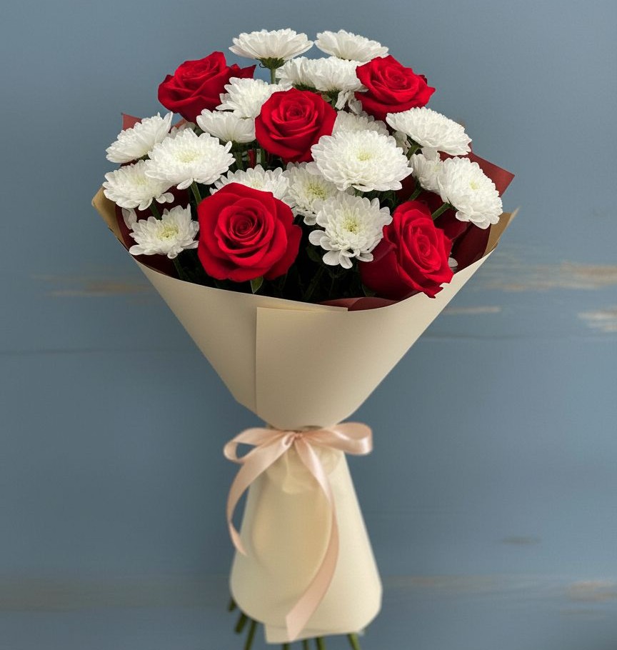 Букет цветов из: Розы и Хризантемы в Сольцах