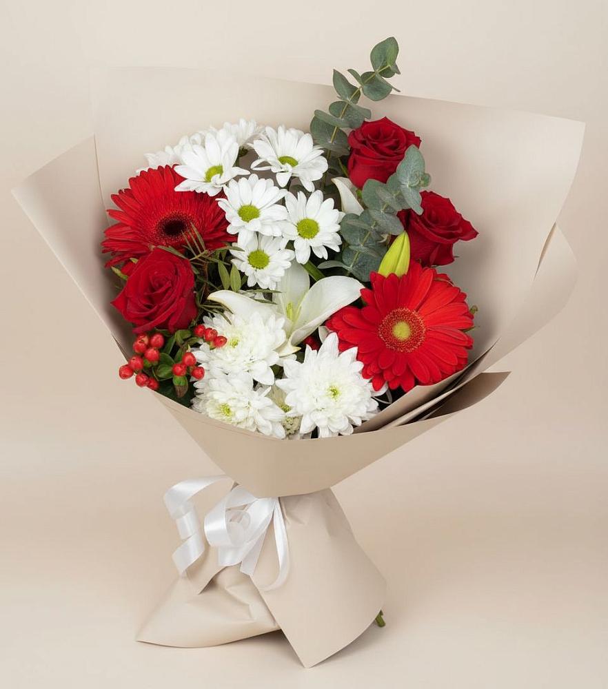 Букет цветов из: Розы, Хризантемы, Герберы и Лилии в Сольцах