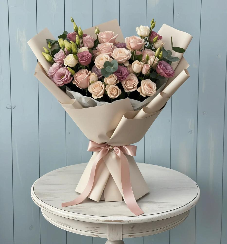 Букет цветов из: Розы и Лизиантусы в Сольцах