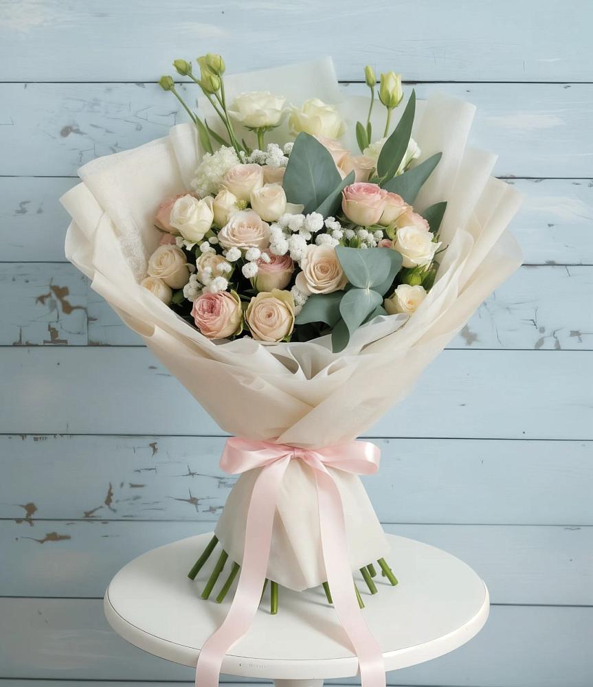 Букет цветов из: Розы и Лизиантусы в Сольцах