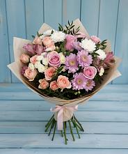 Букет цветов из:  Хризантемы, Розы и Альстромерии в Сольцах