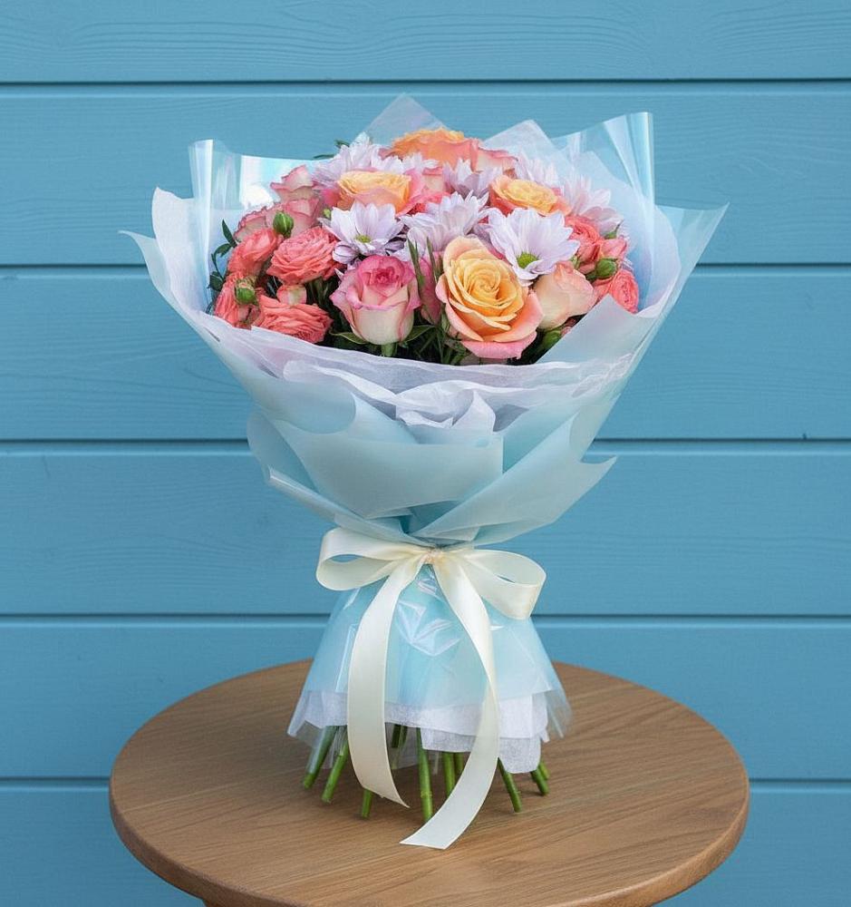 Букет цветов из: Хризантемы и Розы в Сольцах