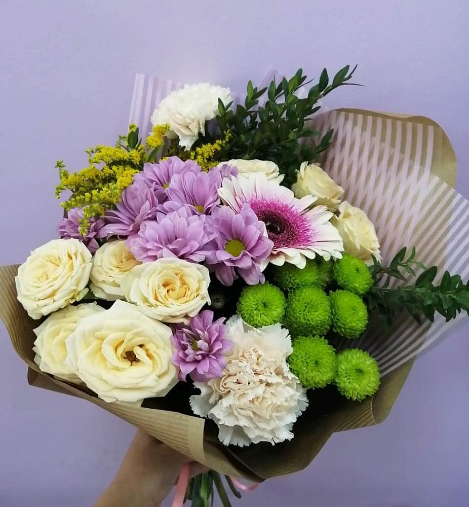 Букет цветов из: Хризантемы, Розы, Гвоздики и Герберы в Сольцах